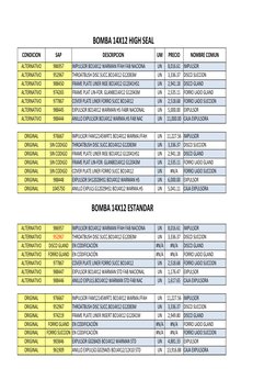 BOMBA 14X12 HIGH SEAL
CONDICION
SAP
DESCRIPCION
UM
PRECIO
NOMBRE COMUN
ALTERNATIVO
986957
IMPULSOR BO14X12 WA