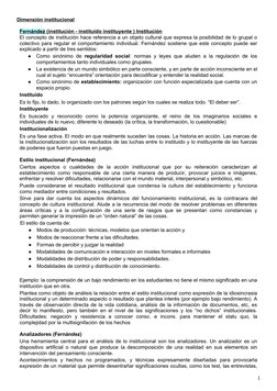 Dimensión institucional
Fernández
 
  (institución - instituido instituyente ) Institución
 
 
El concepto de institución hac