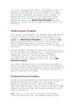 on a hill overlooking the battle. The general focuses on 
unfolding strategies and, from this perspective, sees 
soldiers not