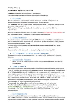 AVNER (CAPITULO 8) 
TRATAMIENTOS TERMICOS DE LOS ACEROS 
¿qué son? Operaciones de calentamiento y enfriamientos.
Para materia