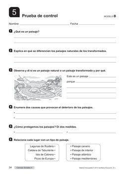 1
¿Qué es un paisaje?
2
Explica en qué se diferencian los paisajes naturales de los transformados.
3
Observa y di si es un pa