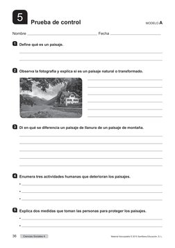 1
Define qué es un paisaje.
2
Observa la fotografía y explica si es un paisaje natural o transformado.
3
Di en qué se diferen