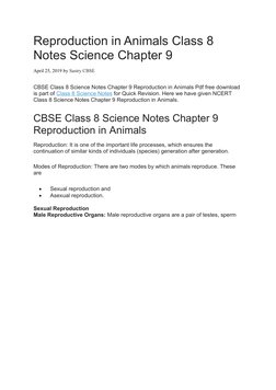 Reproduction in Animals Class 8 
Notes Science Chapter 9
April 25, 2019 by Sastry CBSE
CBSE Class 8 Science Notes Chapter 9 R