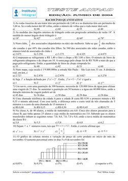 RACIOCÍNIO QUANTITATIVO
1) As rodas traseiras de um trator têm um perímetro de 2,40 m e as dianteiras têm um perímetro de 
1,