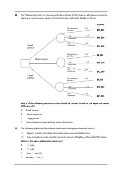 11  
The following decision tree has correctly been drawn for Mr Angelo, who is contemplating  
opening a new ice cream p