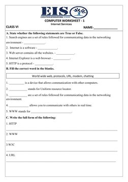 NAME-______________ 
A. State whether the following statements are True or False.                         
1. Sea