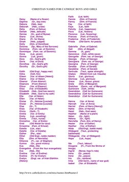 CHRISTIAN NAMES FOR CATHOLIC BOYS AND GIRLS 
http://www.catholicdoors.com/misc/names.htm#names1 
 
Daisy        (Name of a fl