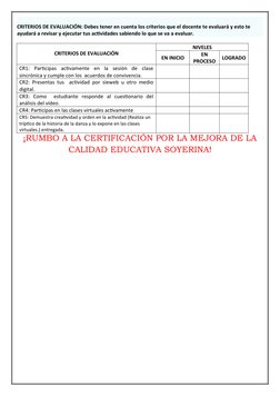 CRITERIOS DE EVALUACIÓN: Debes tener en cuenta los criterios que el docente te evaluará y esto te 
ayudará a revisar y ejecut