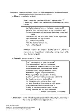 Grade 12-Creative Writing
Competency: Identify the various elements, techniques, 
and literary devices in specific forms of p