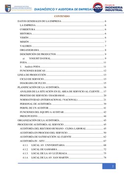 DIAGNÓSTICO Y AUDITORIA DE EMPRESAS 
 
 
2 
CONTENIDO 
DATOS GENERALES DE LA EMPRESA ......................