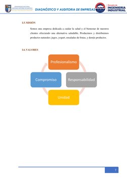 DIAGNÓSTICO Y AUDITORIA DE EMPRESAS 
 
 
7 
 
I.5. MISIÓN 
Somos una empresa dedicada a cuidar la salud y e