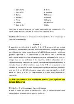 1. Don Vittorio
2. Blanca Flor
3. Bolívar
4. Alacena
5. Primor
6. Sapolio
7. Sello de Oro
8. Dento
9. Marsella
10.Cocinero
11