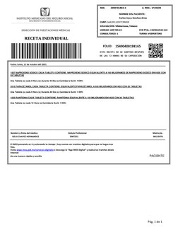 H 
Fecha: lunes, 11 de octubre del 2021 
 
 
1007 NAPROXENO SODICO CADA TABLETA CONTIENE: NAPROXENO SODICO EQUIVALENTE A 100