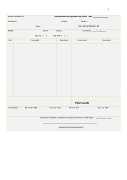 1
NOME DA EMPRESA:                                                                      Demonstrativo de Pagamento de Salário