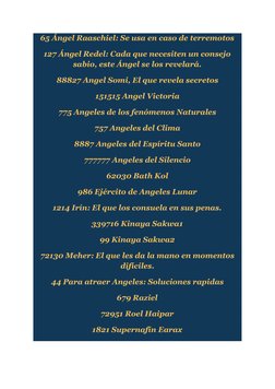 65 Ángel Raaschiel: Se usa en caso de terremotos 
127 Ángel Redel: Cada que necesiten un consejo 
sabio, este Ángel se los re