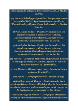 Liberación de peligros, Conocimiento de La Madre 
María. 
425 Juan – Salud y prosperidad, Ataques contra la 
integridad físic