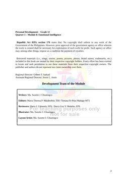 Personal Development -  Grade 12
Quarter 1 – Module 8: Emotional Intelligence
 Republic  Act  8293,  section  176 states  t