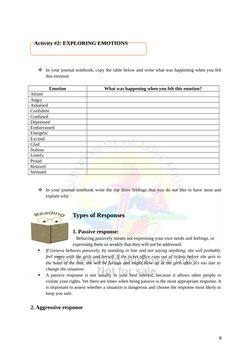 In your journal notebook, copy the table below and write what was happening when you felt
this emotion
Emotion
What was ha
