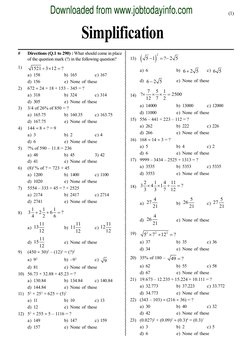 (1)
#
Directions (Q.1 to 290) : What should come in place
of the question mark (?) in the following question?
1)
1521
3 12
?
