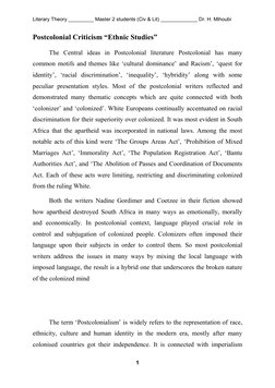 Literary Theory _________ Master 2 students (Civ & Lit) _____________ Dr. H. Mihoubi 
 
1 
 
Postcolonial Criticism “Ethnic S