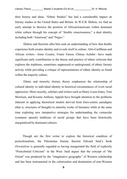 Literary Theory _________ Master 2 students (Civ & Lit) _____________ Dr. H. Mihoubi 
 
9 
 
their history and ideas. “Ethnic