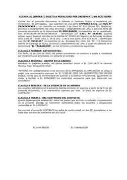 ADENDA AL CONTRATO SUJETO A MODALIDAD POR INCREMENTO DE ACTIVIDAD 
Conste  por  el  presente  documento  la  Adenda  al  Cont