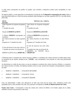 A cada conta corresponde um gráfico ou quadro, que constitui o dispositivo prático para acompanhar as suas 
variações.
No a