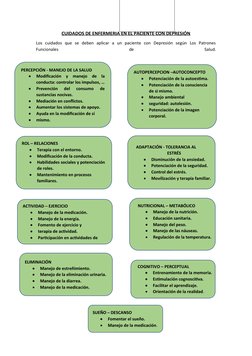 CUIDADOS DE ENFERMERIA EN EL PACIENTE CON DEPRESIÓN
Los  cuidados  que  se  deben  aplicar  a  un  paciente  con  Depresión