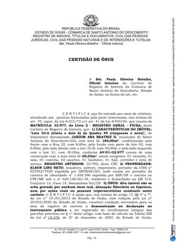 REPÚBLICA FEDERATIVA DO BRASIL
 ESTADO DE GOIÁS - COMARCA DE SANTO ANTONIO DO DESCOBERTO
REGISTRO DE IMÓVEIS, TÍTULOS E DOCUM