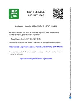 MANIFESTO DE
ASSINATURAS
Código de validação: L6QCZ-WBLK9-4BF4P-MHJDR
Documento assinado com o uso de certificado digital ICP