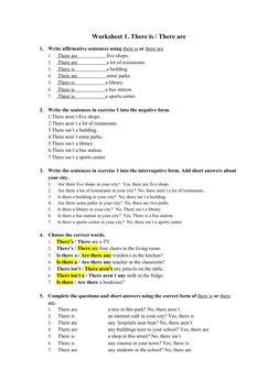 Worksheet 1. There is / There are
1.
Write affirmative sentences using there
 
   is   or there
 
   are
  .
1.
 There are
