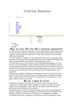 Citation Generator

Select style:
 

APA (https://www.citethisforme.com/citation-generator/apa) 

MLA 

Harvard 

Chicag