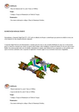 Lubrificação:  
- Pinos dos balancins (ind. 1) a cada 15 dias ou 5.000Km.  
Torque:  
- Verifique o Torque em Manutenções em