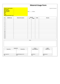 Material Usage Form
*Material Usage Number
:
(*wajib diisi oleh requestor)
*GRF Number
:  
*No. Surat Jalan
: 
*Date of Submi