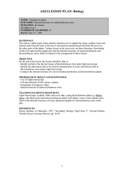 ASEI Lesson Plan: Plant Stem Structure | PDF | Plant Stem | Leaf