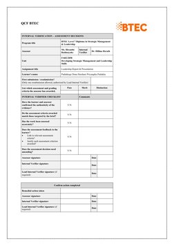 QCF BTEC 
INTERNAL VERIFICATION – ASSESSMENT DECISIONS
Program title
BTEC Level 7 Diploma in Strategic Management 
& Leadersh