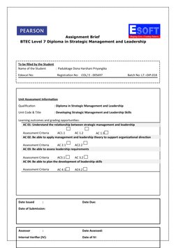 Assignment Brief                        
      
         BTEC Level 7 Diploma in Strategic Management and Leadership