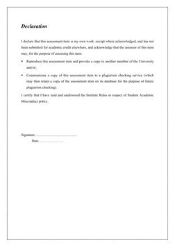 Declaration
I declare that this assessment item is my own work, except where acknowledged, and has not
been submitted for aca
