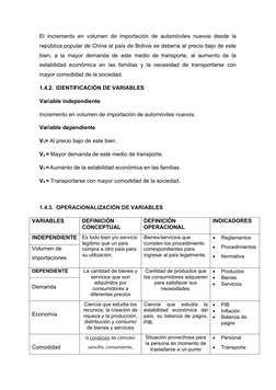 El incremento en volumen de importación de automóviles nuevos desde la
república popular de China al país de Bolivia se deber