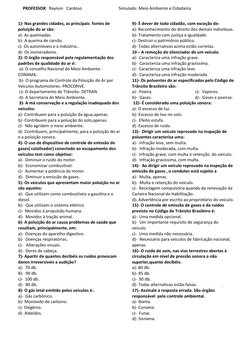 PROFESSOR:  Raynon   Cardoso                                   Simulado: Meio Ambiente e Cidadania