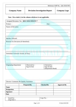 Deviation Investigation Report Template | PDF | Finance & Money Management