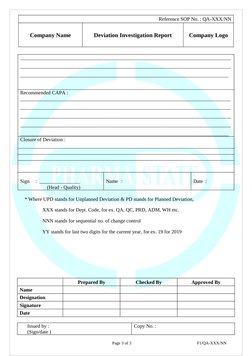 Deviation Investigation Report Template | PDF | Finance & Money Management