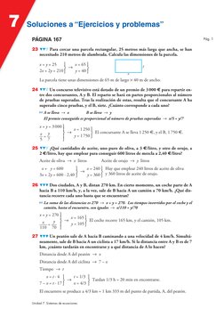 Soluciones a “Ejercicios y problemas”
Soluciones a “Ejercicios y problemas”
7
Unidad 7. Sistemas de ecuaciones
PÁGINA 167
23