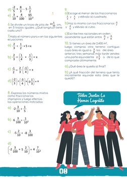 d)	
 
e)	
 
6.Se divide un trozo de pita de           cm,
 en 5 trozos iguales. ¿Qué longitud tiene 
cada uno?
7.Halla el núm