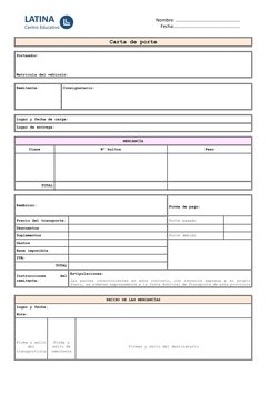 Nombre: ……………………………………………… 
Fecha:………………………………………………. 
 
 
 
 
 
 
 
 
 
Carta de porte  
  
Porteador:  
  
 
Matrícula del