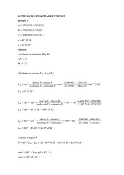 EJEMPLOS DEL TEOREMA DE POTHENOT
Ejemplo 1
A=(1520.423;1210.425)
B=(2706.903;1713.923)
C=(4600.892;1551.714)
α=46°31
'16
β=52
