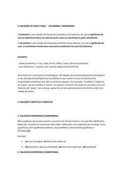 4. RELAÇÕES DE PARTE-TODO  -  HOLONÍMIA / MERONÍMIA
A holonímia é uma relação de hierarquia semântica entre palavras, em que 