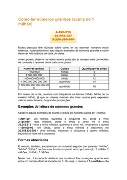 Como Ler Números Acima de 1 Milhão | PDF