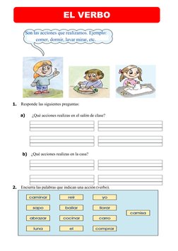 1.
Responde las siguientes preguntas:
        a)
¿Qué acciones realizas en el salón de clase?
b)
¿Qué acciones realizas en la