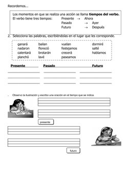 Recordemos...
Los momentos en que se realiza una acción se llama tiempos del verbo.
El verbo tiene tres tiempos:
Presente

A